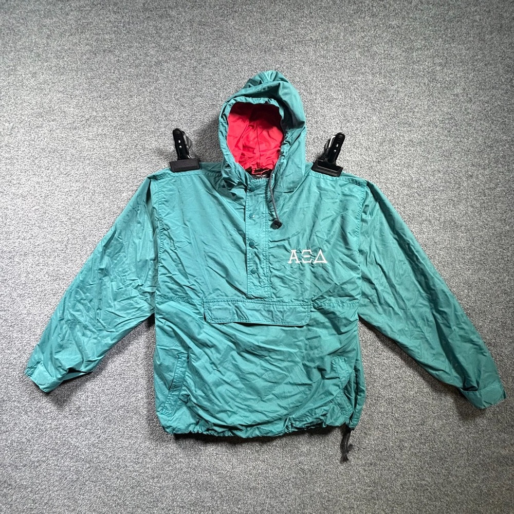 Charles River Windbreaker Jacket Men's XL Green Nylon Hooded Hiking Half-Zip
